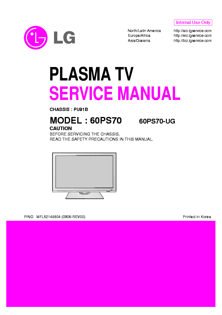 LG 60PS70[-UG] CHASSIS PU91B service manual (1st page)